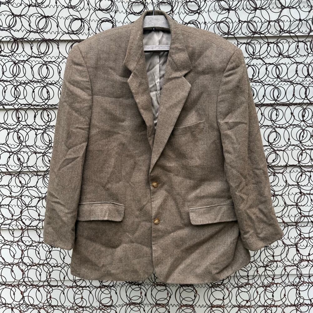 Vintage L.L. Bean Brown Herringbone Sport Coat Blazer Wool Cashmere 46R